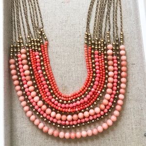 Stella & Dot Coral Jade stone beads necklace gold